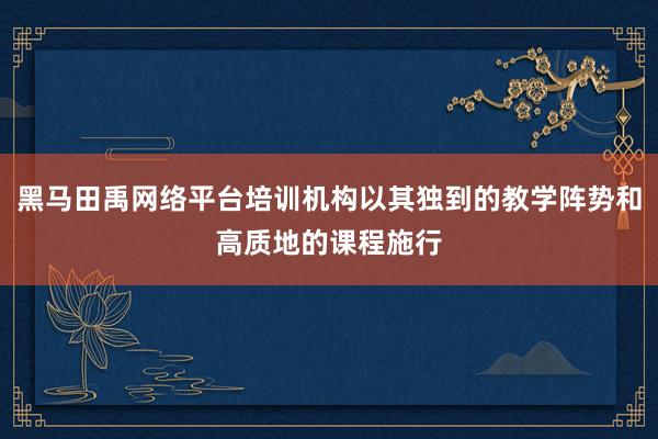 黑马田禹网络平台培训机构以其独到的教学阵势和高质地的课程施行
